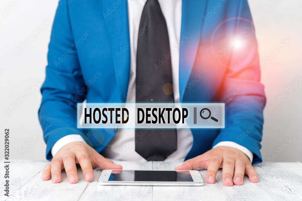 Poster text sign showing hosted desktop. business photo showcasing product set within the larger cloudcompu