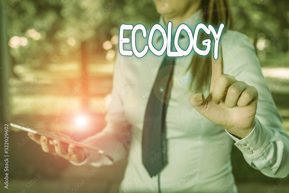 Poster word writing text ecology. business photo showcasing branch of science relation organisms environmen