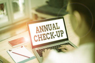 Handwriting text Annual Check Up. Conceptual photo a thorough physical medical examinantion held...