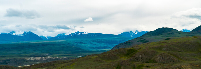 Background image of a mountain landscape. Russia, Siberia, Altai