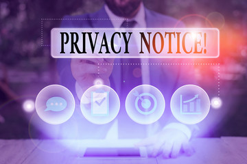 Text sign showing Privacy Notice. Business photo text fulfils a legal requirement to protect a customer or client
