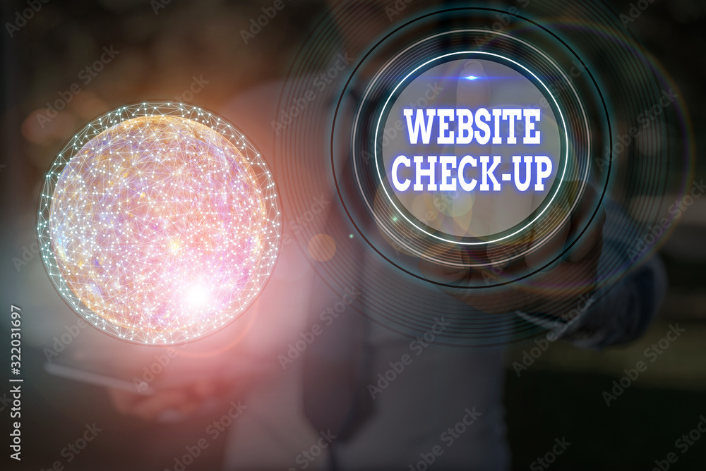 Fototapete Text sign showing Website Check Up. Business photo text an examination of a website to see if something is in order Elements of this image furnished by NASA