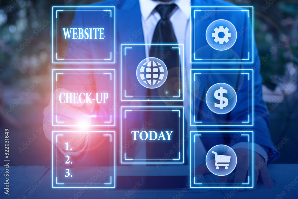 Poster handwriting text website check up. conceptual photo an examination of a website to see if something 