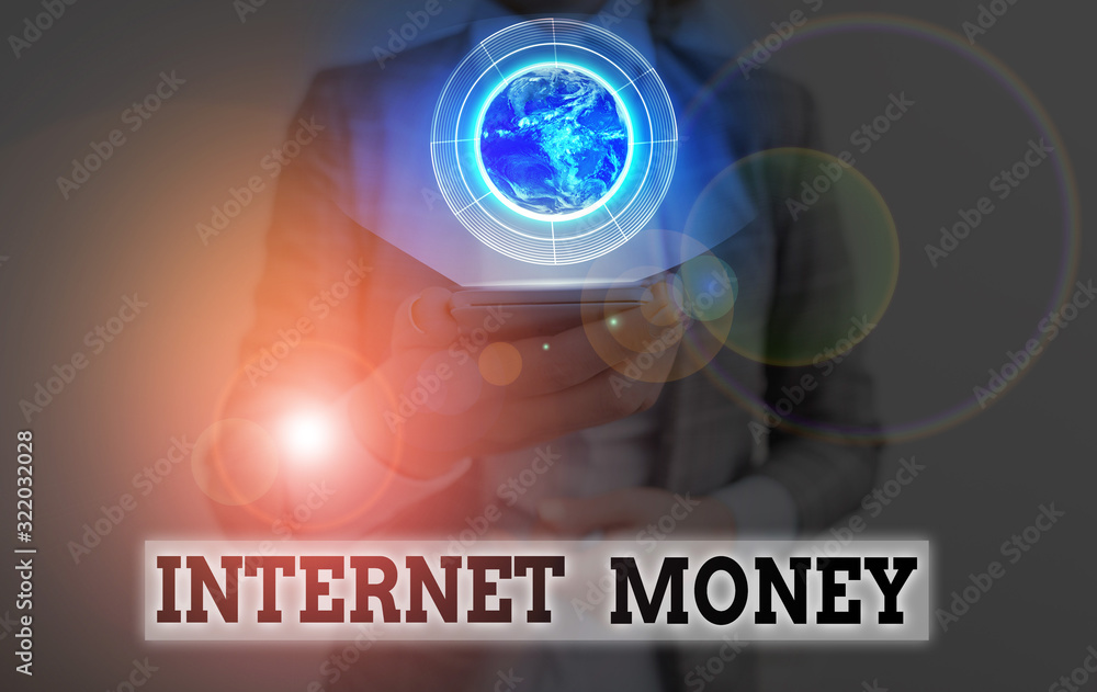 Poster conceptual hand writing showing internet money. concept meaning any means of payment that exists pur