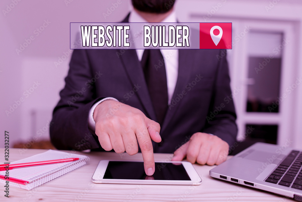 Poster conceptual hand writing showing website builder. concept meaning construction of websites without an