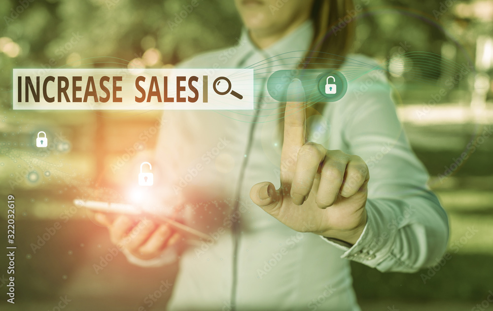 Poster writing note showing increase sales. business concept for a high number of customers completed the s