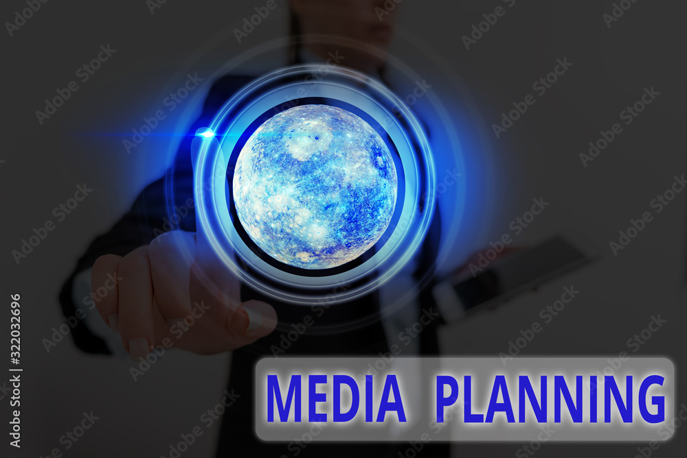 Poster handwriting text media planning. conceptual photo the process of identifying and selecting media out