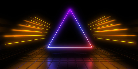 3D abstract background with neon lights. 3d illustration
