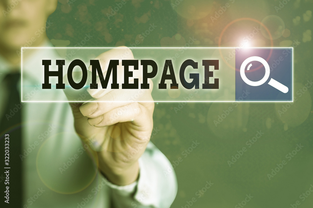 Poster conceptual hand writing showing homepage. concept meaning the introductory page of a website table o