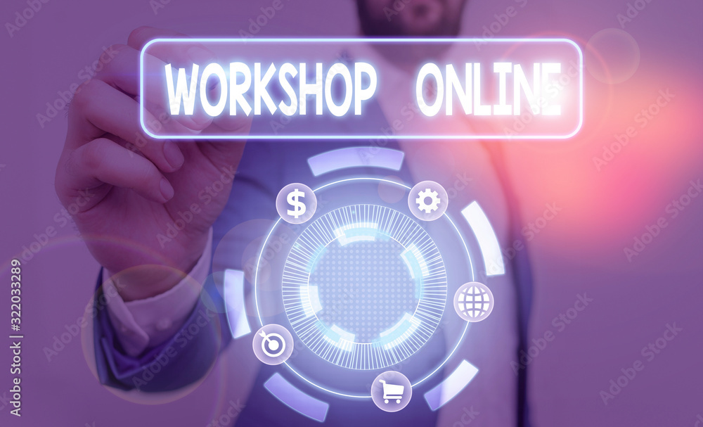 Poster text sign showing workshop online. business photo text group of showing engage in intensive discussi