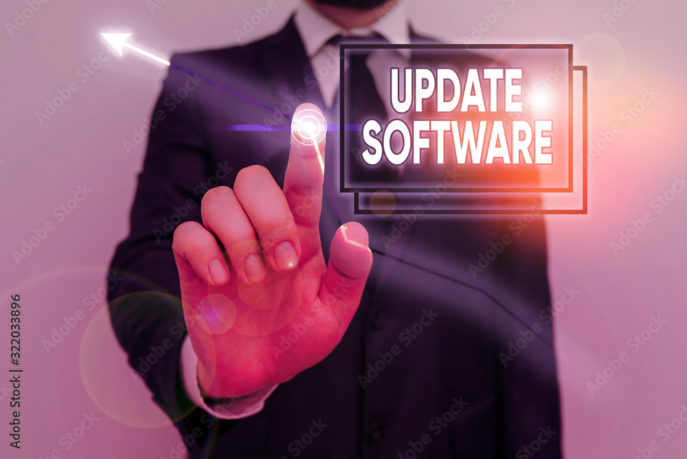 Poster handwriting text update software. conceptual photo adds minor software enhancements and compatibilit