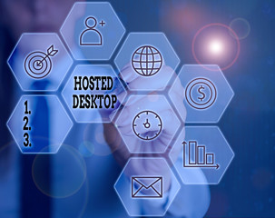 Writing note showing Hosted Desktop. Business concept for product set within the larger...