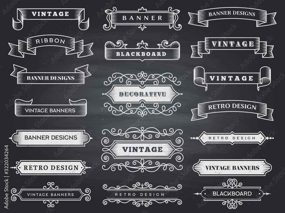 Wall mural retro horizontal banners. ribbon flourish ornate frame decoration vector vintage collection. ribbon 
