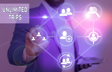 Conceptual hand writing showing Unlimited Trips. Concept meaning several journey or excursion especially for pleasure