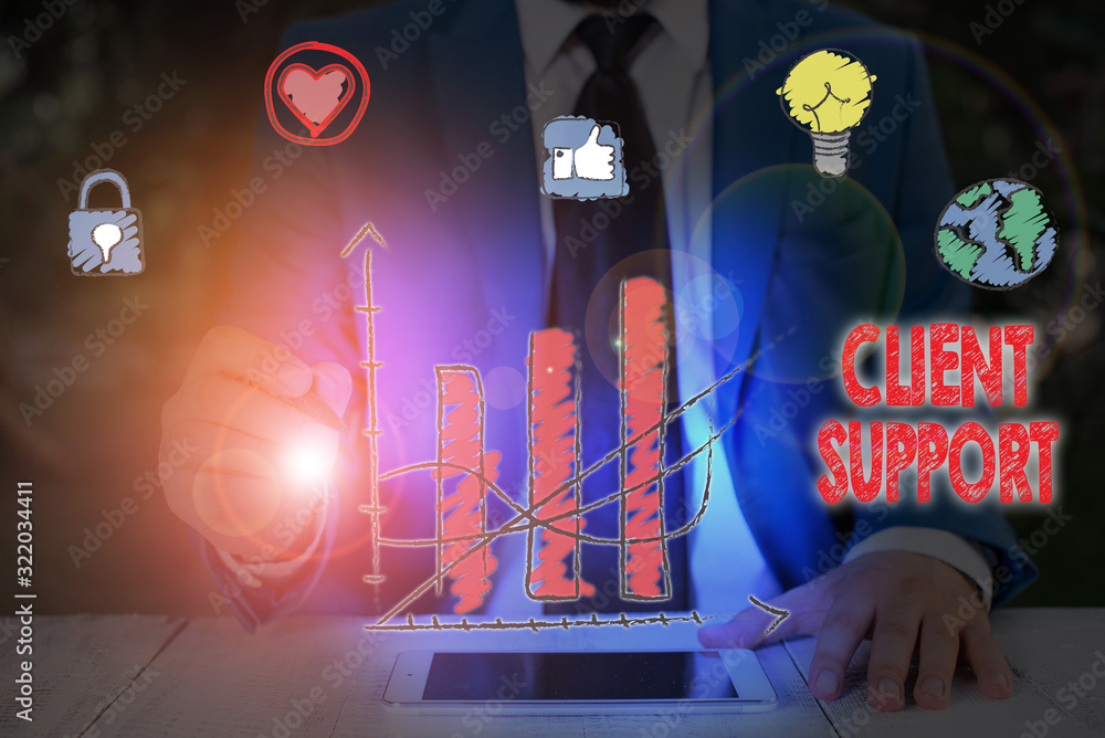 Poster text sign showing client support. business photo text focus on helping customers to use products and