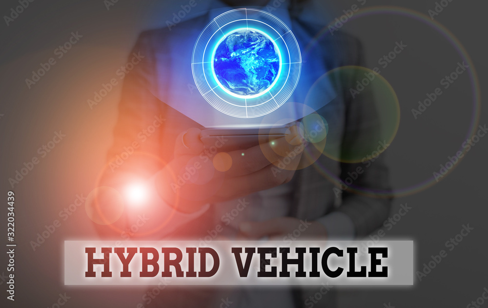 Aufkleber conceptual hand writing showing hybrid vehicle. concept meaning automobile that uses more than one m