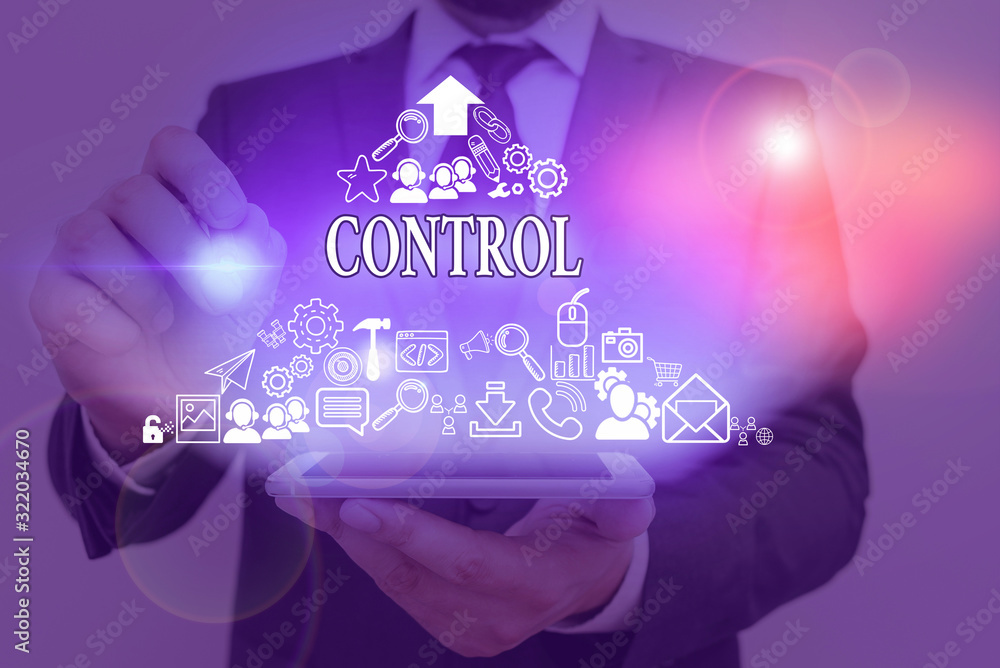 Poster handwriting text control. conceptual photo power to influence direct behavior actions course of even