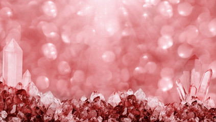 small and large ruby crystals strip on bright background