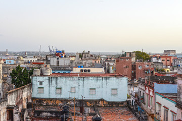 View from Havana (Cuba) on the roof of house at sunset