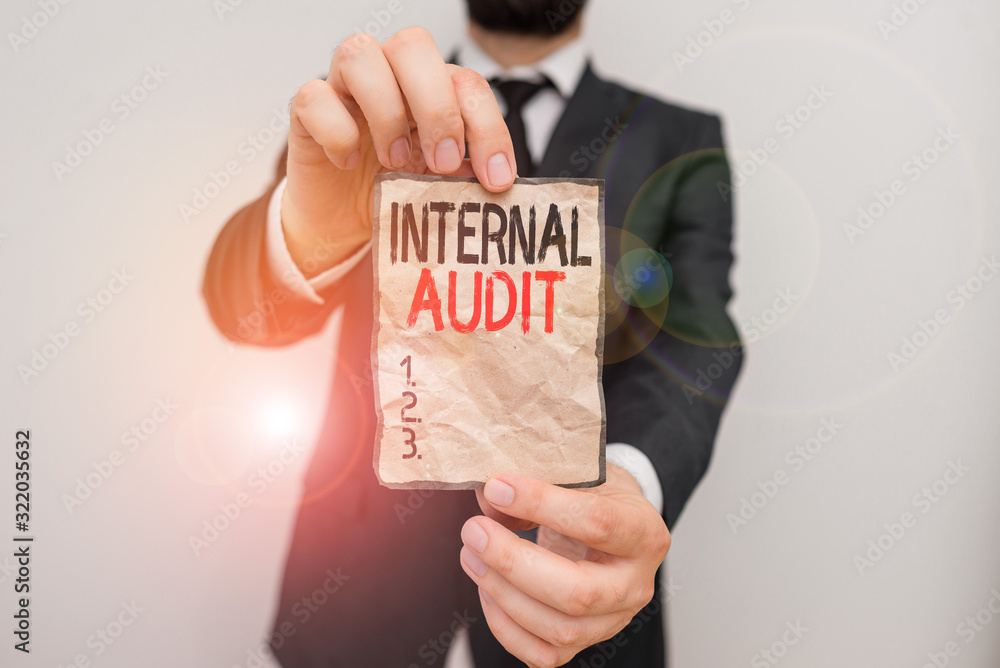 Poster text sign showing internal audit. business photo showcasing evaluating and improving the effectivene