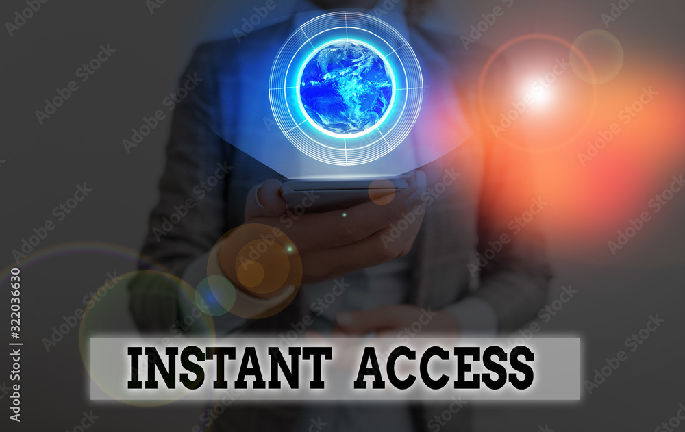 Poster conceptual hand writing showing instant access. concept meaning the ability or access to withdraw mo