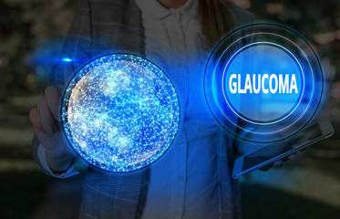 Text sign showing Glaucoma. Business photo showcasing Eye diseases which result in damage to the...