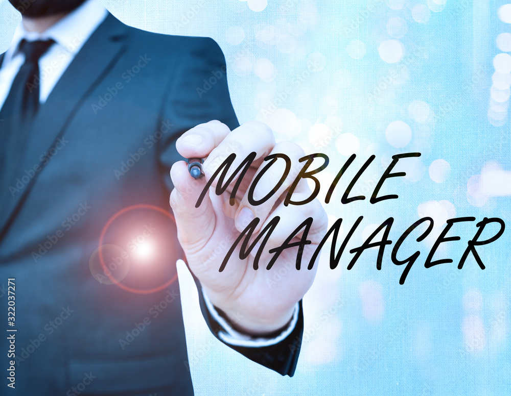 Poster conceptual hand writing showing mobile manager. concept meaning monitor, analysisage and secure empl