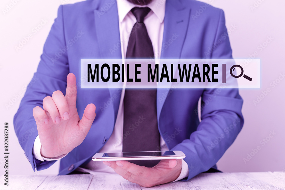 Aufkleber text sign showing mobile malware. business photo showcasing malicious software written to attack mob