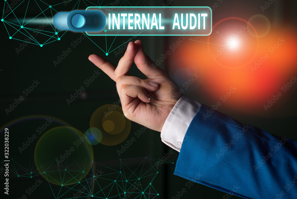 Poster word writing text internal audit. business photo showcasing evaluating and improving the effectivene