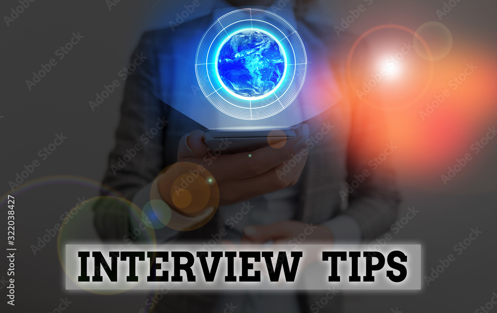 Poster conceptual hand writing showing interview tips. concept meaning information or advice given to be he