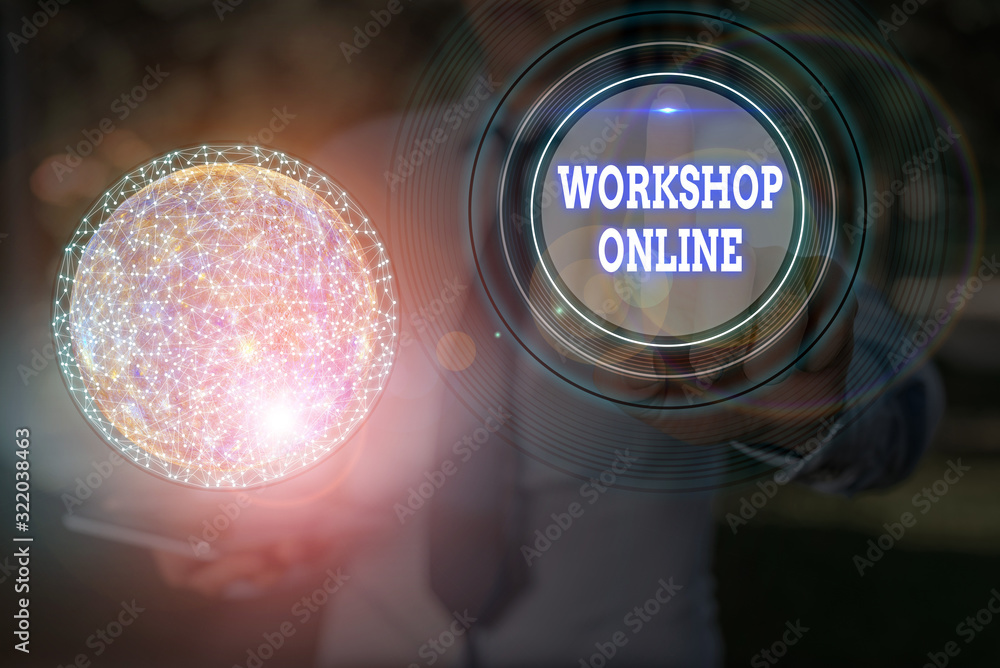 Aufkleber text sign showing workshop online. business photo text group of showing engage in intensive discussi