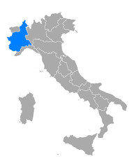 Obraz premium Karte von Piemont in Italien