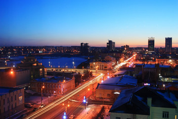 Fototapeta na wymiar View of the evening city of Chelyabinsk