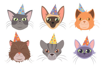 Vector cats head birthday set.