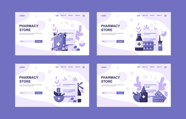 Obraz na płótnie Canvas Online pharmacy web banner set. Medicine pill for disease treatment