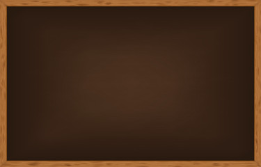 Realistic brown chalkboard with wooden frame isolated on background. Rubbed out dirty chalkboard. Empty school chalkboard for classroom or restaurant menu. Vector template blackboard for design