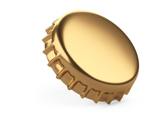 Golden bottle cap, blank label. Icon set. Top view. Template design.