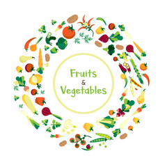Fresh tasty fruits and vegetables circle. Idea of fresh and organic food.