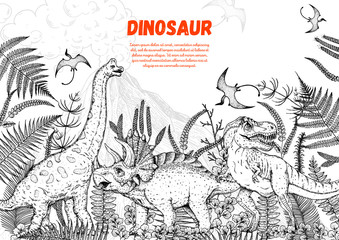 Dinosaurs hand drawn sketch. Vector illustration. Jurassic period.