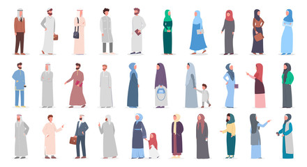 Big muslim people set. Arabian woman and man collection