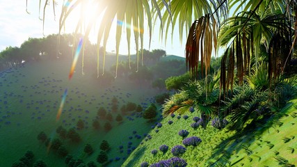 Jungle hills in Okinawa, Japan 3d rendering