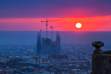 Beautiful sunrise in Barcelona city