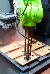 automatic screen protector film or glass cover with vision sensor camera system in manufacture mobile phone factory