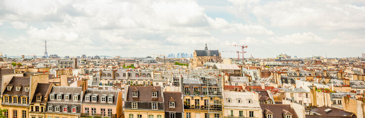 Panoramic view, aerial skyline of Paris on city center, Eiffel Tower, Sacre Coeur Basilica,...