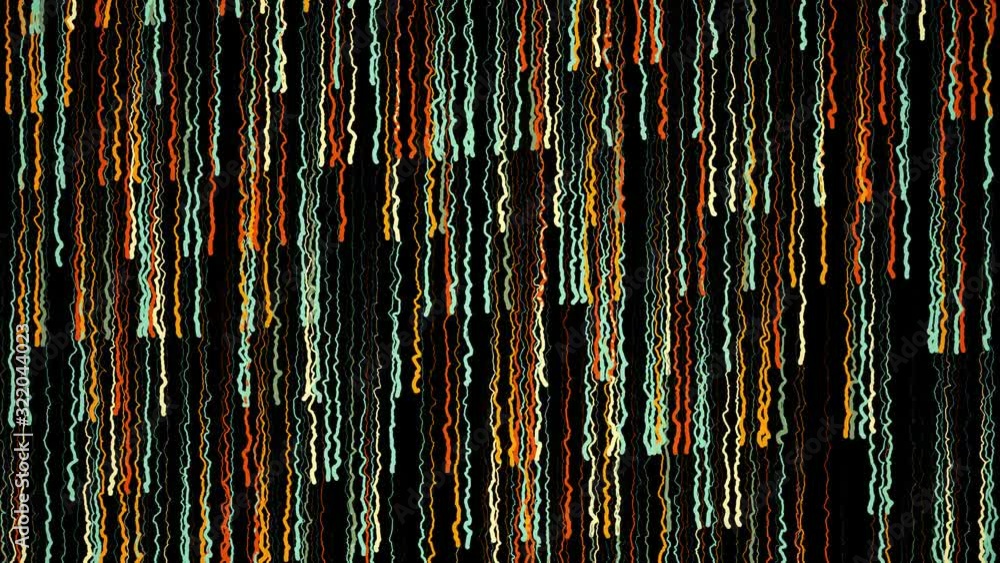 Poster abstract digital paint lines motion on black background, seamless loop. animation. drops of paint of