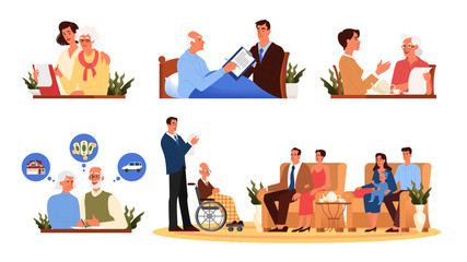 Old people write a testament set. Seniors draw a will.