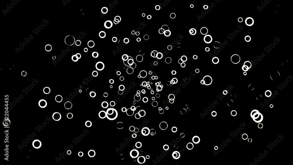 Aufkleber abstract background with animation of flying white circles on black background, seamless loop. anima