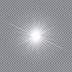 Glow light effect. White glowing light burst explosion with transparent. Sun. Vector illustration.