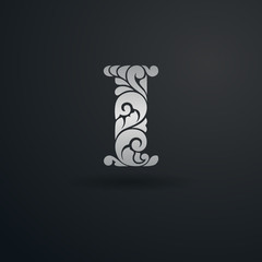 Decorative pattern letter I on black background