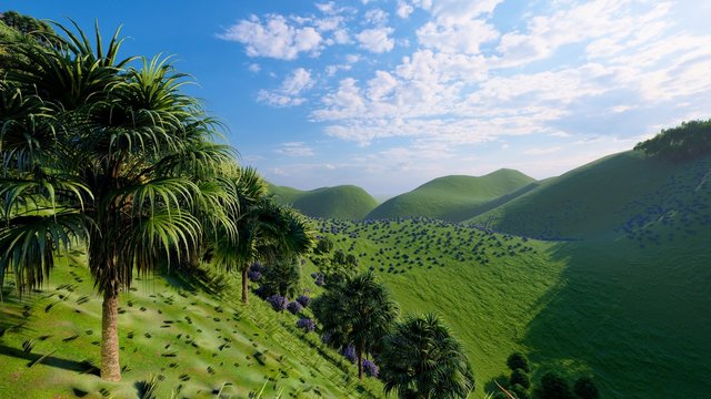 Jungle hills in Okinawa, Japan 3d rendering